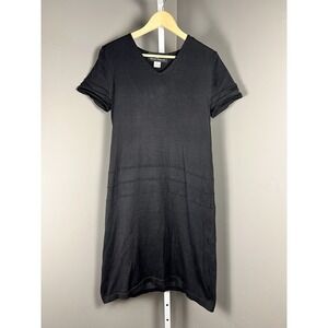 Peruvian Connection Black Prima Cotton Sweater Dress V-Neck Short Sleeve L